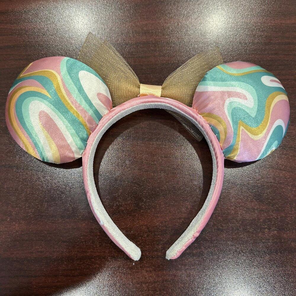 Disney Parks Minnie Mouse Swirl Multi Color 70's Disco Ears Headband 2022 NWOT - Picture 2 of 2